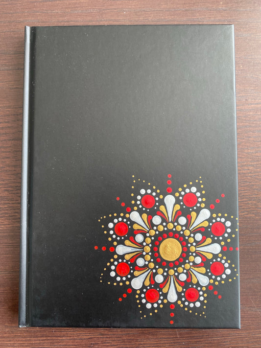 Red, White & Gold Dot Art A5 Notebook