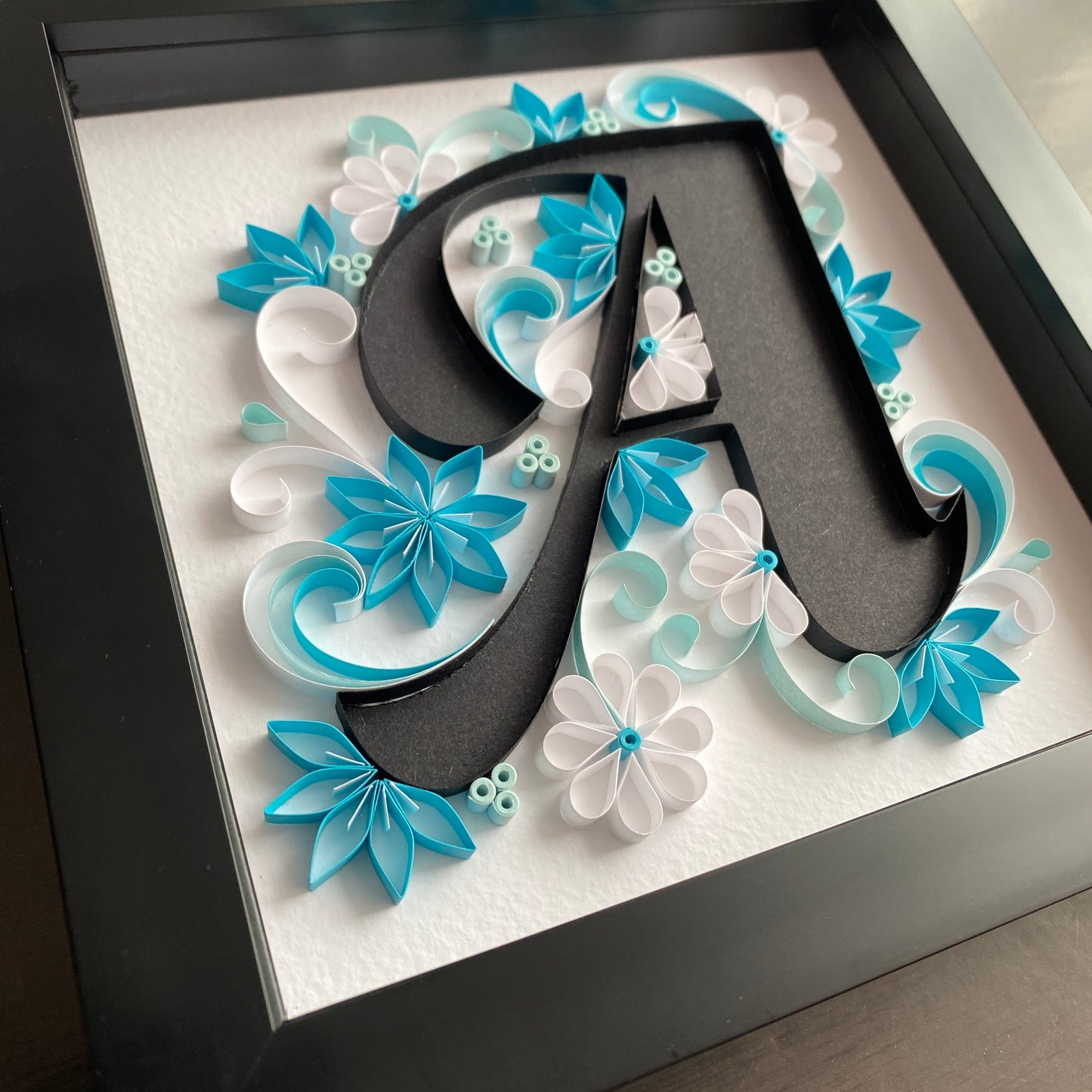 Floral Blue Quilled Letter Box Frame