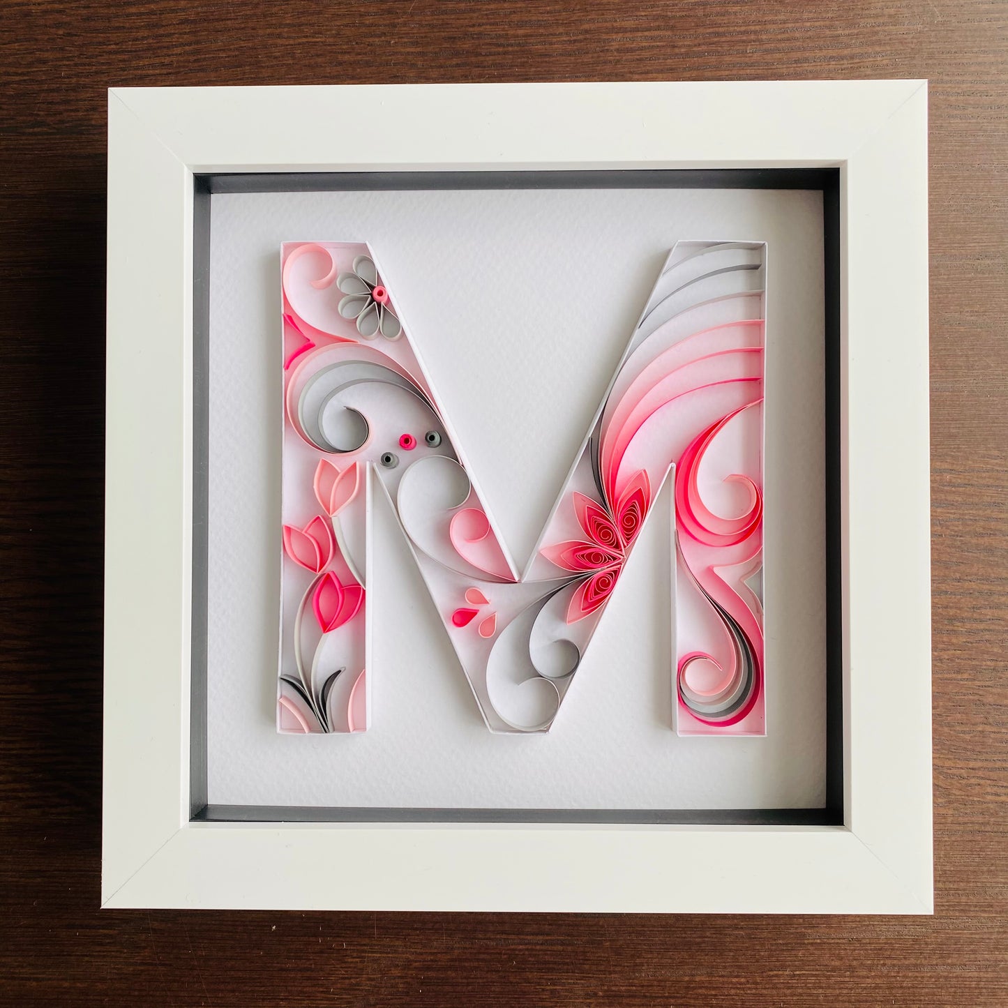 Pink and Grey Quilling Art Letter