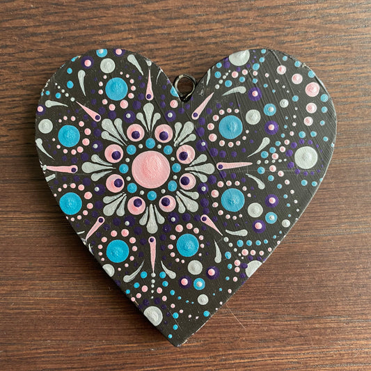 Blue, Pink, Purple & Silver Dot Mandala Heart