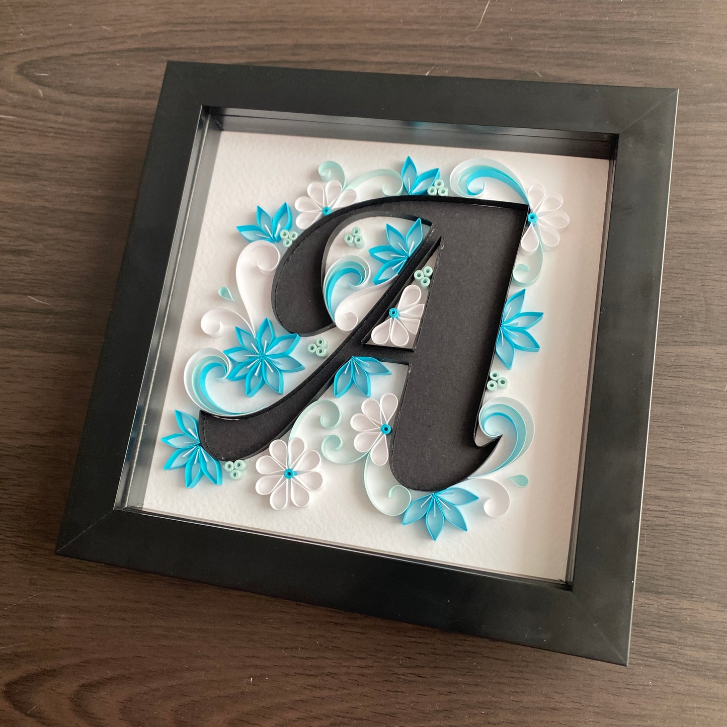 Floral Blue Quilled Letter Box Frame