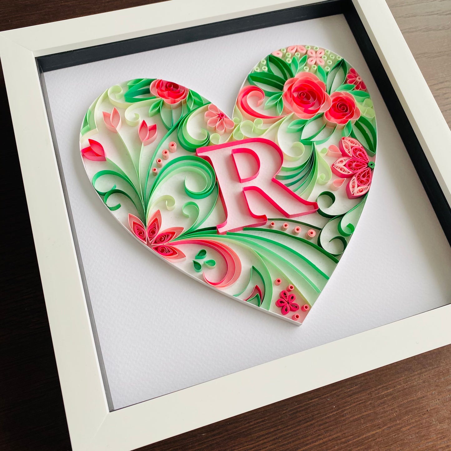 Pink and Green Heart with Letter