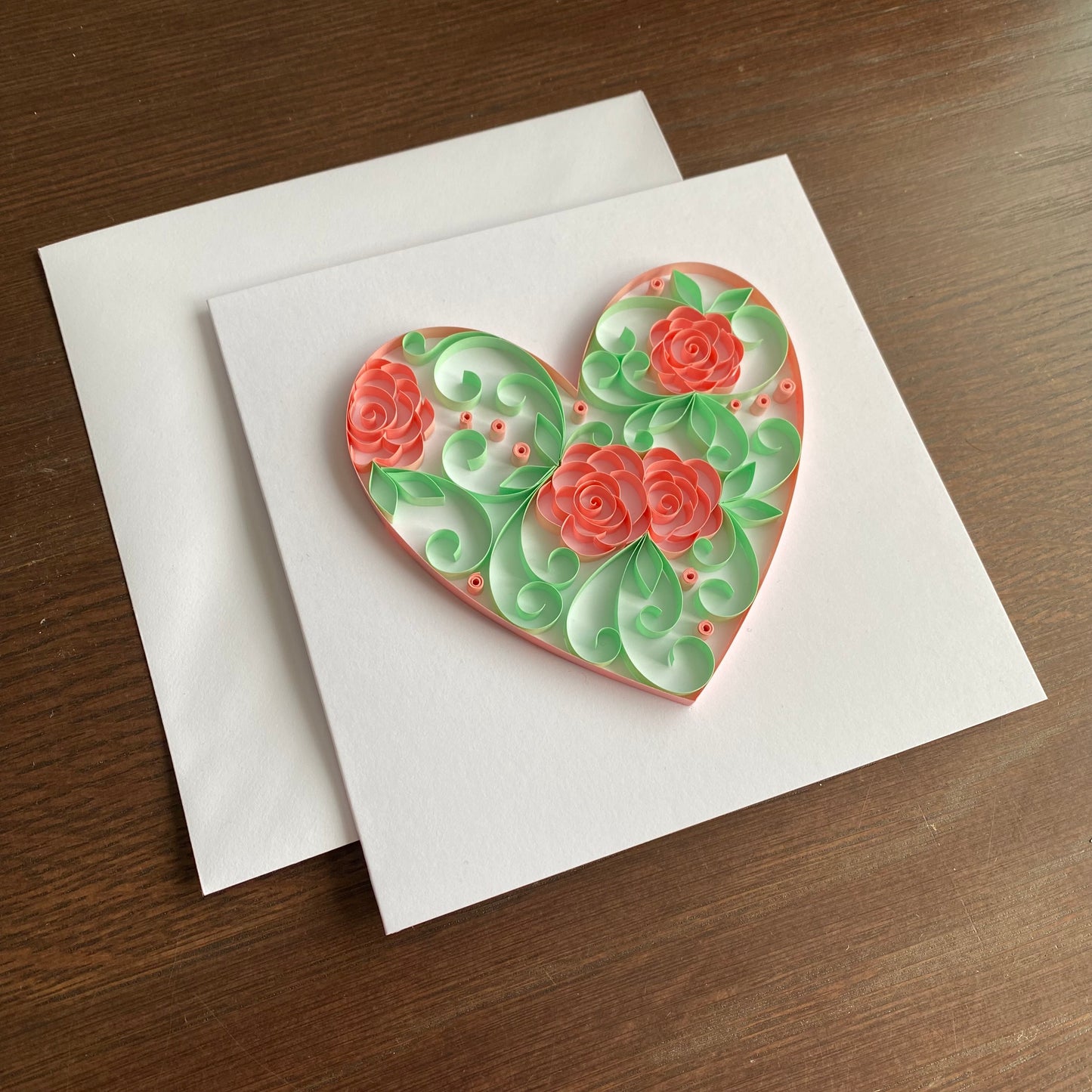 Pink & Green Rose Heart Card