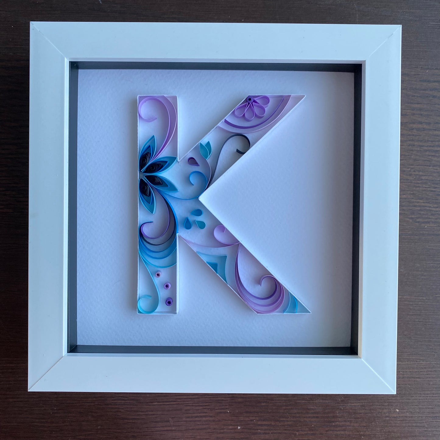 Blue and Purple Quilling Art Letter