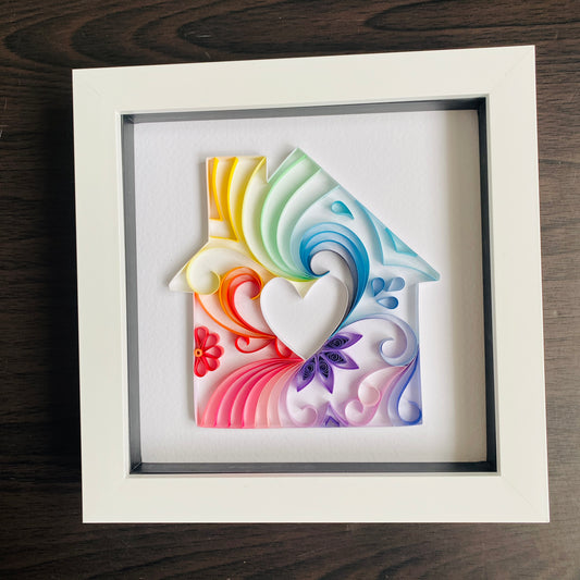 Rainbow House Quilling Art - House warming gift - New home - First home