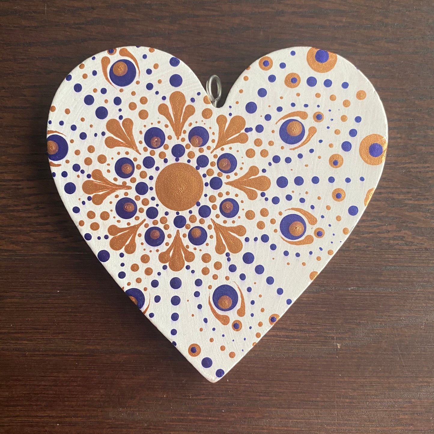 Blue & Gold Dot Mandala on white Heart