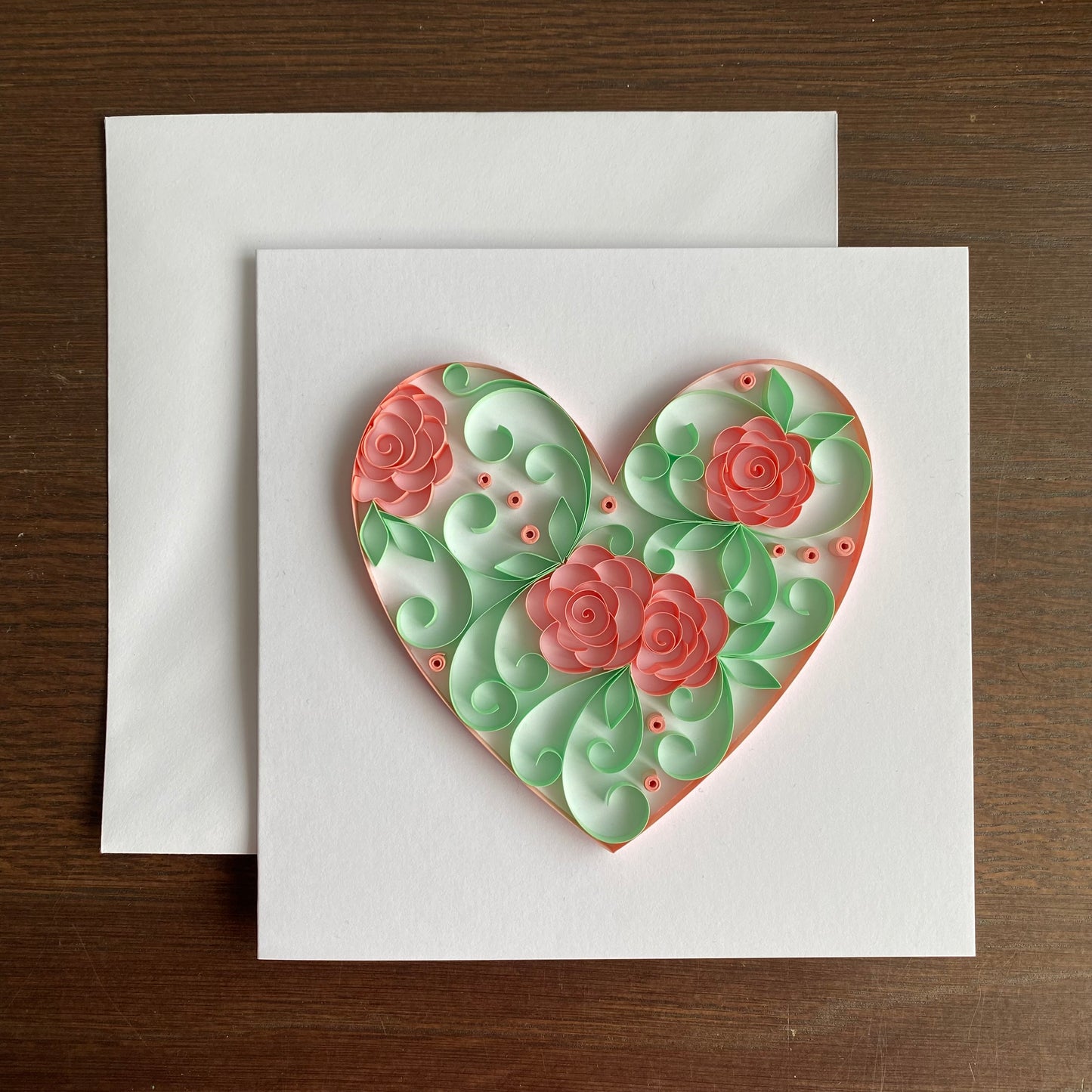 Pink & Green Rose Heart Card