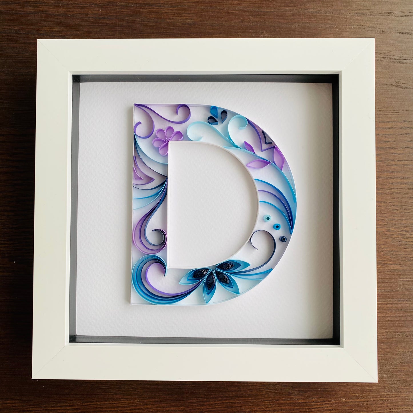 Blue and Purple Quilling Art Letter