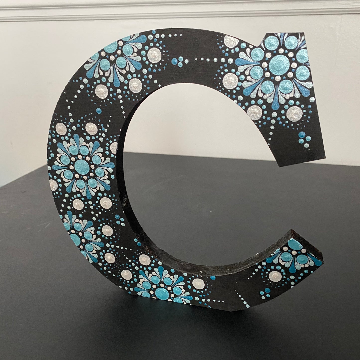 Blue & White Dot Mandala Letter C