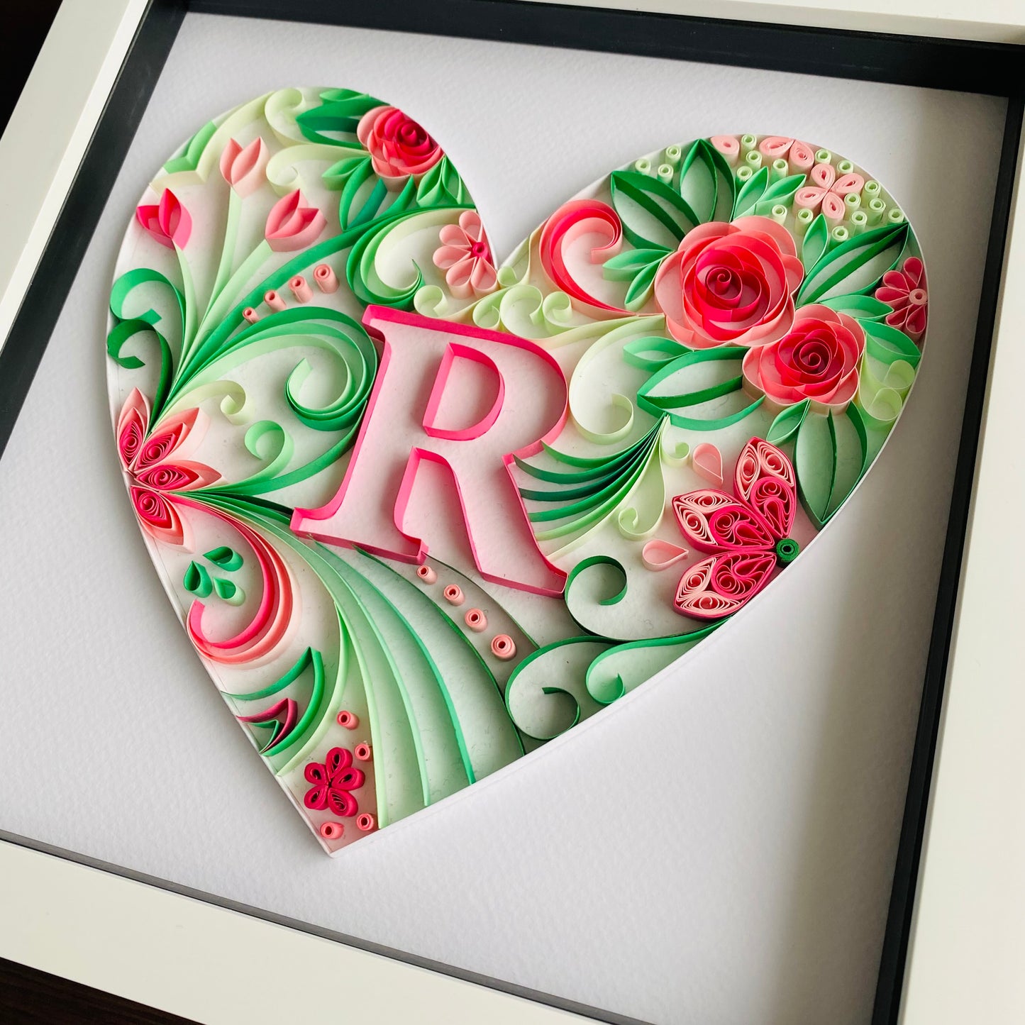 Pink and Green Heart with Letter