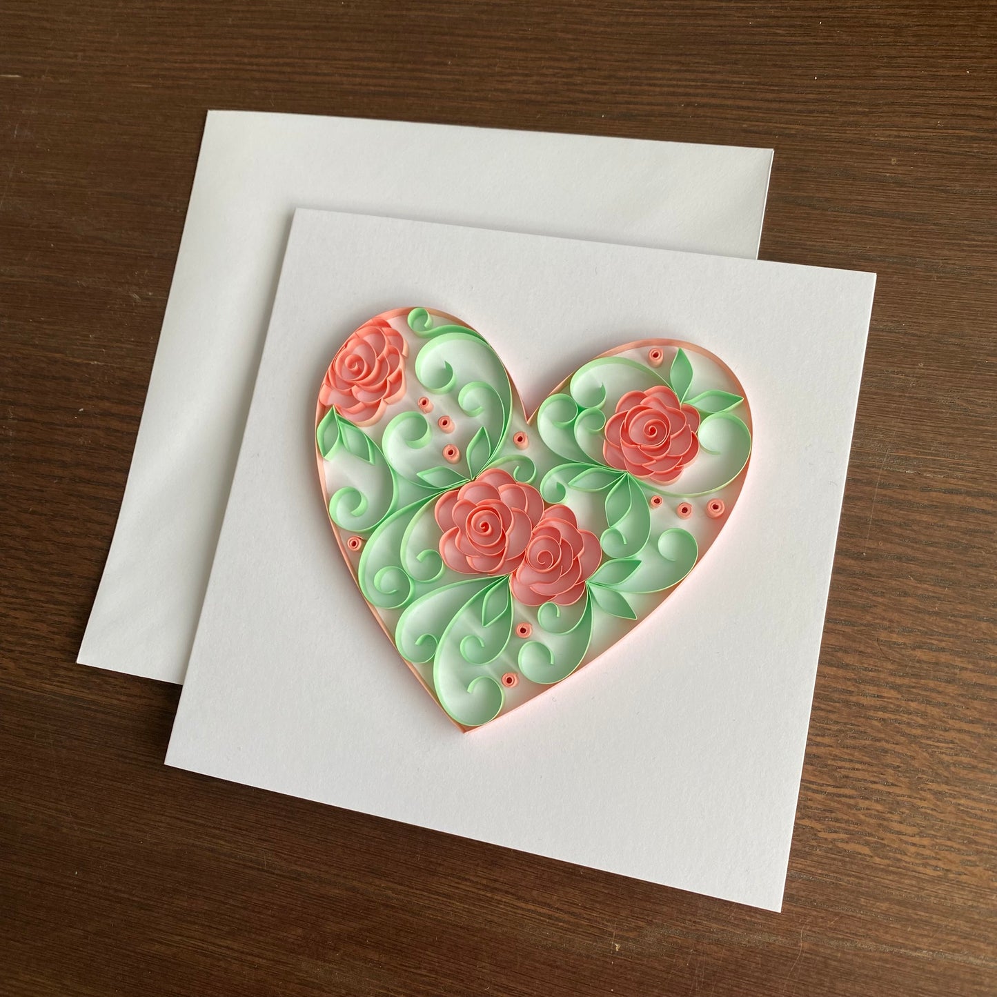 Pink & Green Rose Heart Card