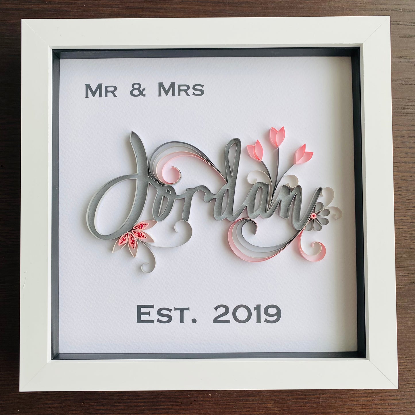 Mr & Mrs quilled surname frame