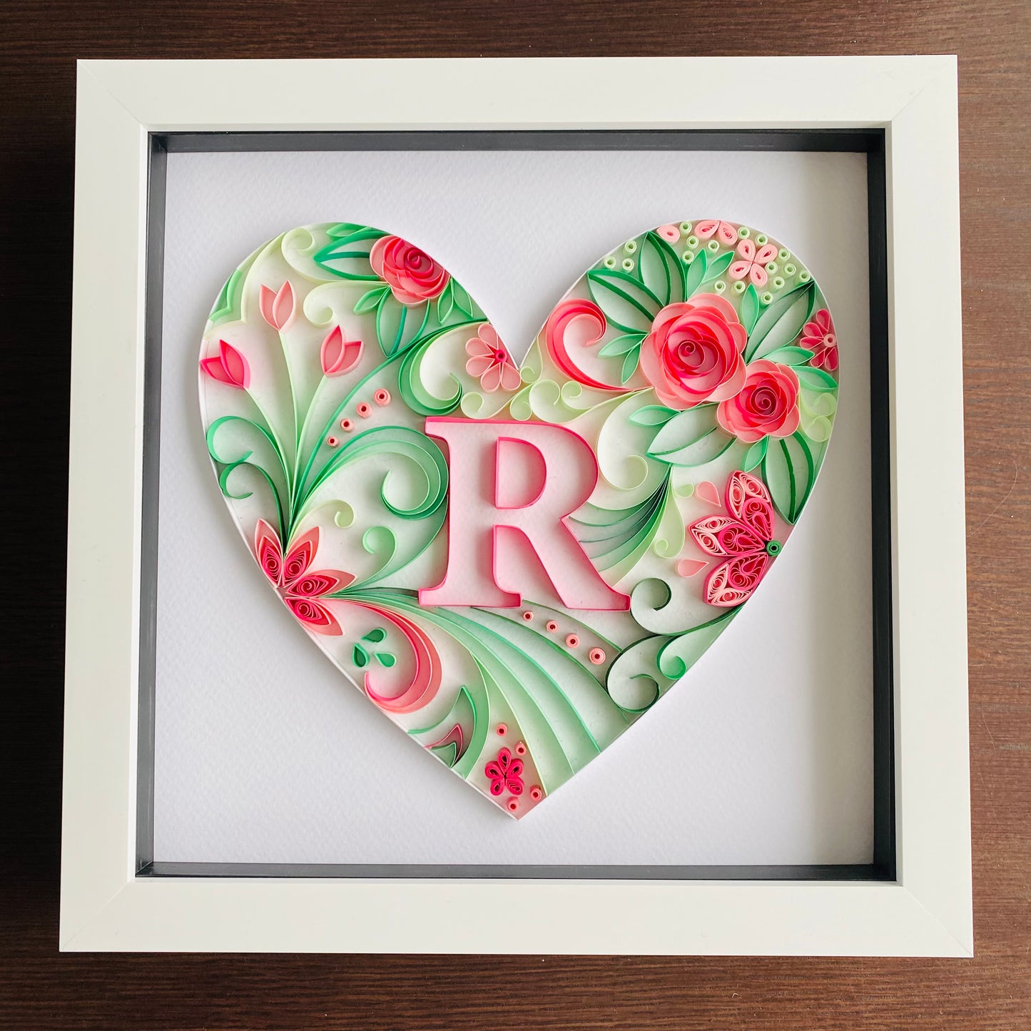 Pink and Green Heart with Letter