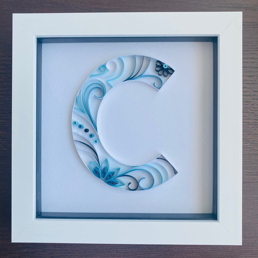 Blue, Black and White Quilling Art Letter