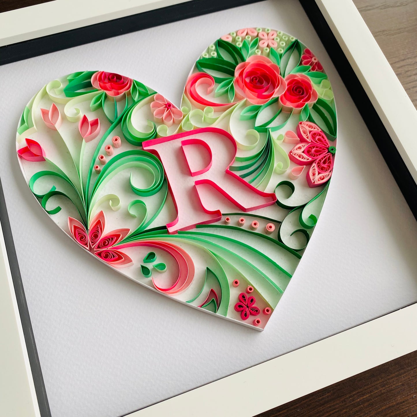 Pink and Green Heart with Letter