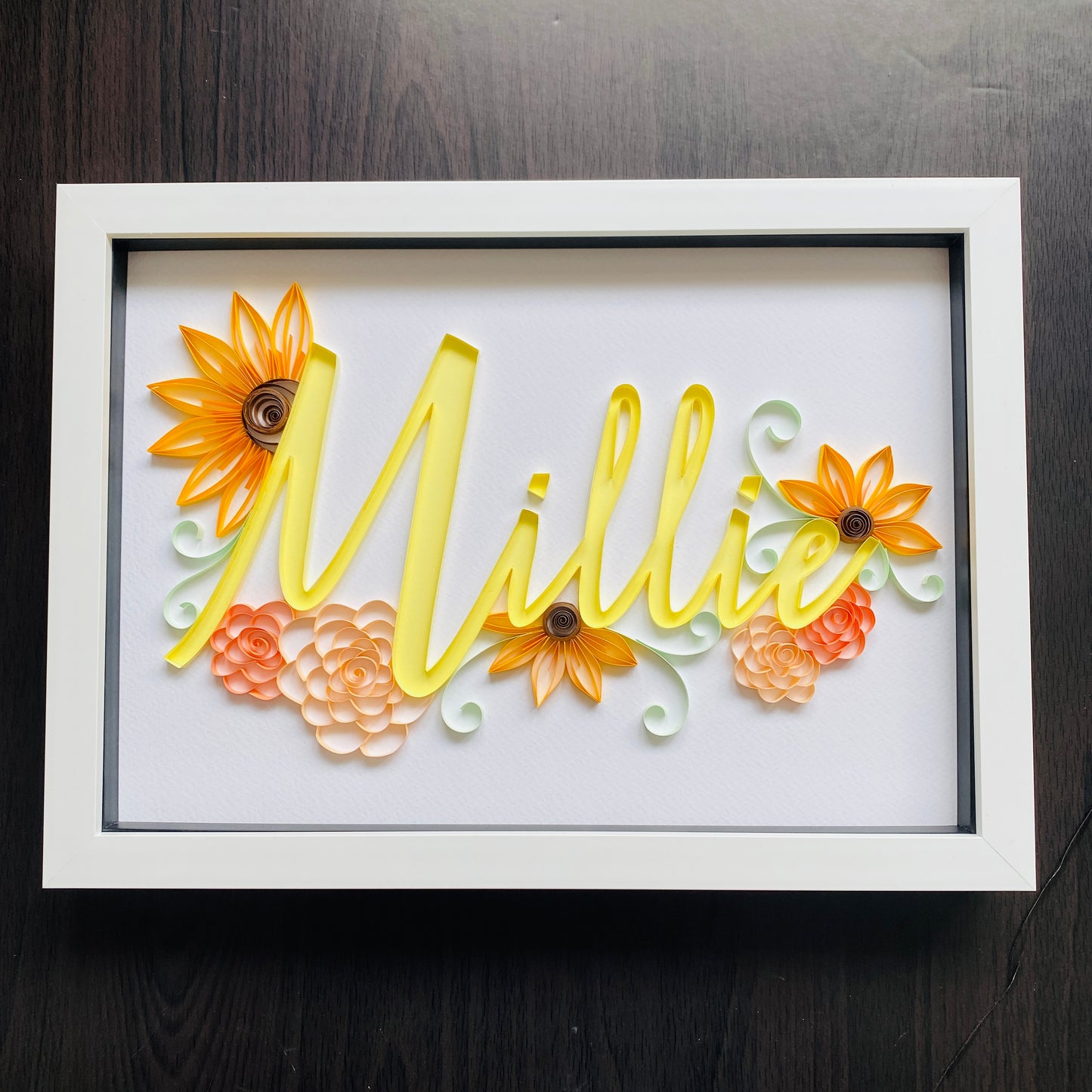 Quilled Sunflower and Roses Name frame