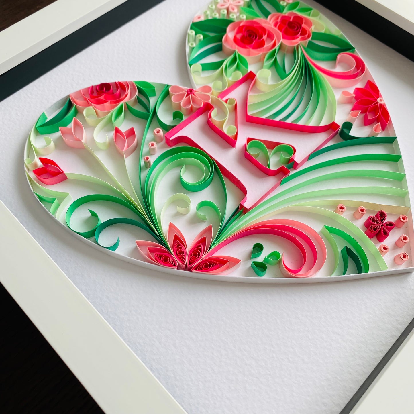 Pink and Green Heart with Letter