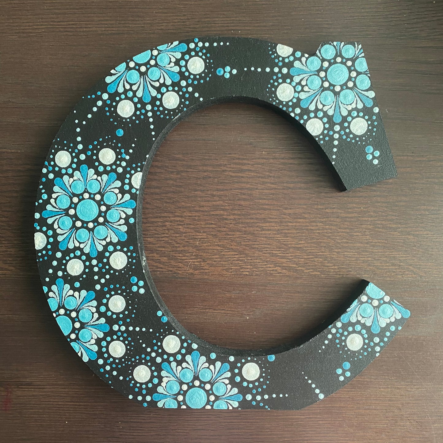 Blue & White Dot Mandala Letter C