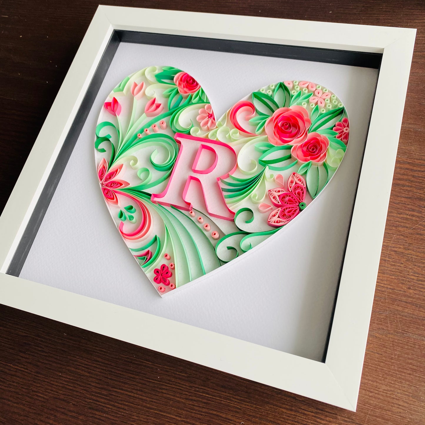 Pink and Green Heart with Letter