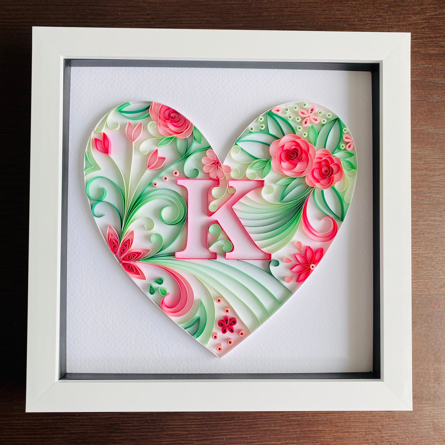 Pink and Green Heart with Letter